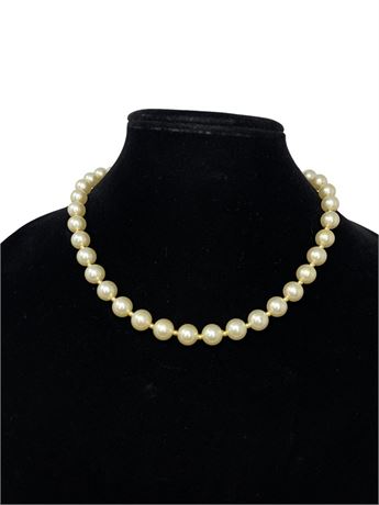 Faux Pearl and Gold Tone Bead Necklace