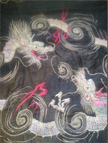 1920s Chinese Dragon Embroidery Silver & Gold Thread