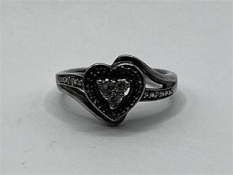 Diamond Sterling Silver Heart Ring Size 6