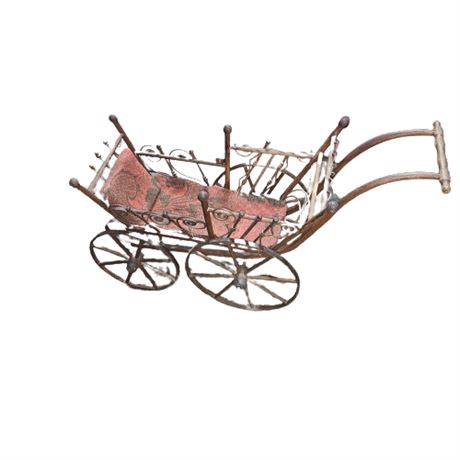 ANTIQUE VICTORIAN BALL & STICK WOOD DOLL CARRIAGE BUGGY