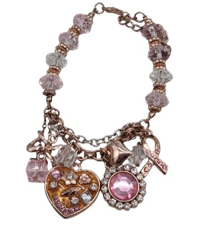 Vintage Designer Chunky  Pink Glass Stones Intricate Bracelet