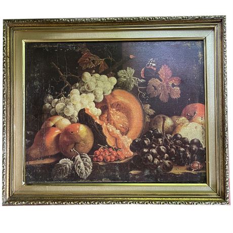 Still Life Fruit on Table, Oil on Canvas, Antique
