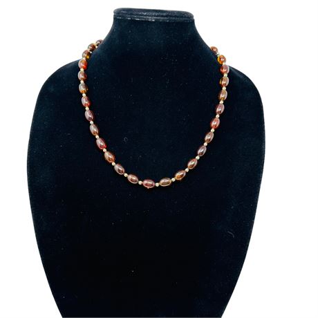 Vintage Amber Color Marbled Bead Necklace