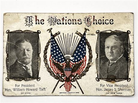 William Howard Taft 1908 Election Campaign Post Card Taft Sherman for President