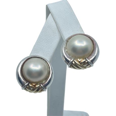 Tiffany & Co. Vintage Sterling & 18K Gold Mabe Pearl Earrings