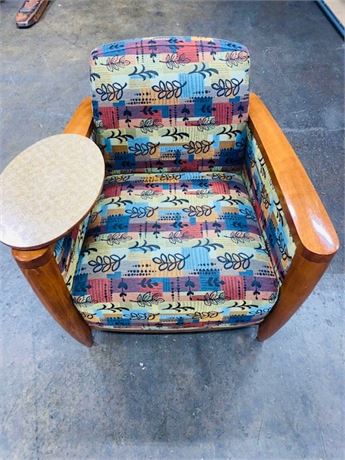 Davis Edward Furniture Down Fabric Oak Trim Tablet Arm Lounge Chair