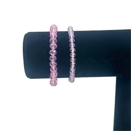 Set of Two Purple and Pink Beaded Elastic Bracelets
