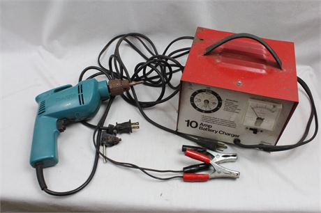 Battery Charger and Makita Drill