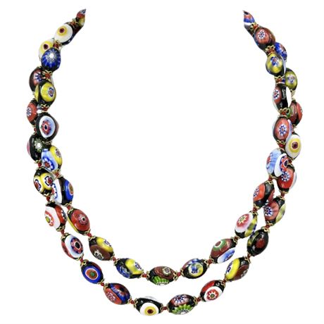 Millefiori Glass Bead Necklace & Earrings