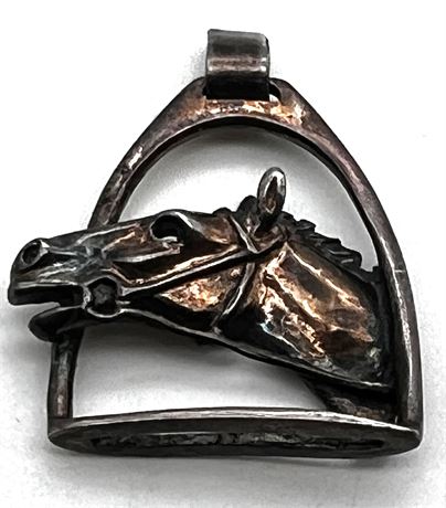 Sterling Silver Horse Stable Pendant 1"