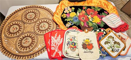 Vintage Wicker Mat, Potholders, and More
