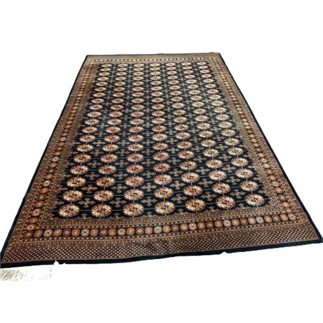 Hand Woven Patterned Black Wool Rug