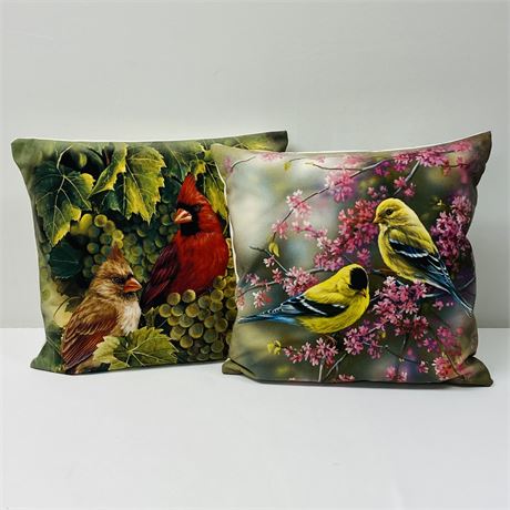 Pair of Decorative Millette Wild Birds Accent Pillows - 14 x 14"