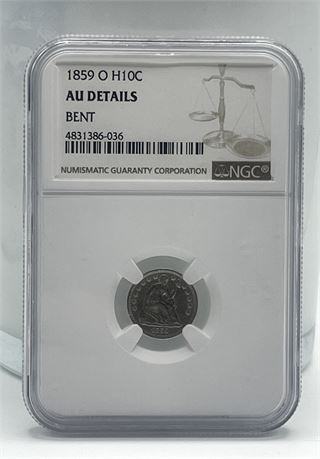 1859 O Silver Seated Dime NGC AU Details