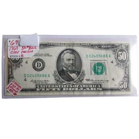 1969 $50.00 Dollar Bill Cleveland