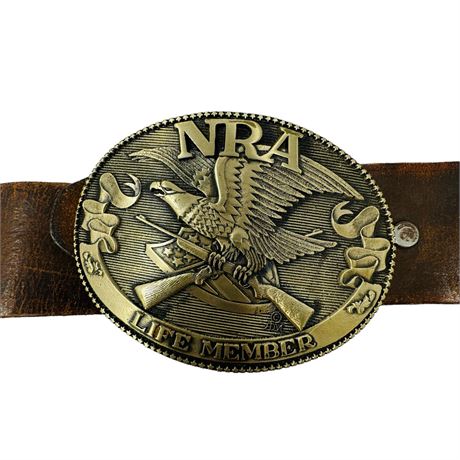 NRA Brass Belt Buckle and Leather Belt