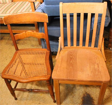 Oak Chair and Cane Bottom Chair