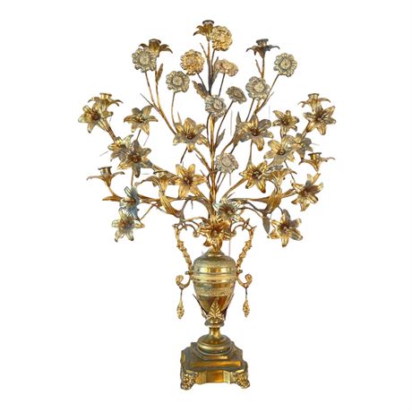 19th Century Gilt Bronze French Altar Lilies Bouquet Candelabra