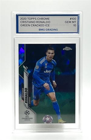 2020 Topps Chrome Cristiano Ronaldo Green Cracked Ice #100 BMG GEM MT 10 Card