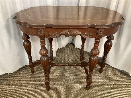 Antique - 6-Legged Carved Wood End Table