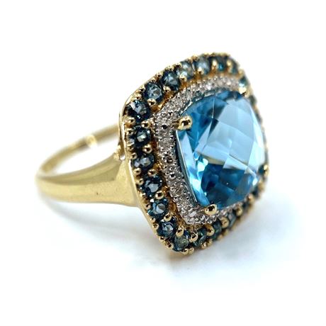 Swiss Blue Topaz and Diamond Statement Ring