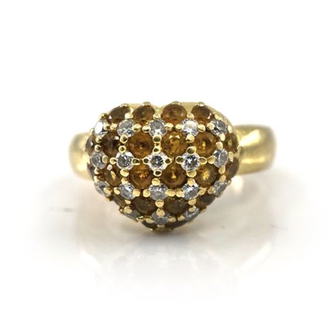 Diamond, Yellow Sapphire and 18Kt Gold Heart Ring