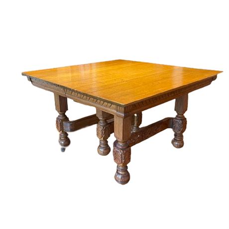 Late 19th C Carved Oak Dining Table