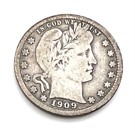 1909 S Silver Barber Quarter