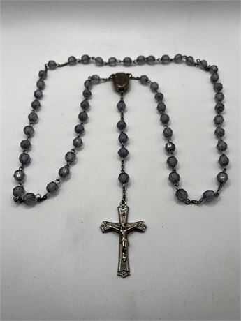 Vintage Lourdes Rosary Necklace Lucite Bubble Bead Crucifix Pendant