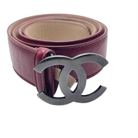 Chanel Red Leather Belt, Interlocking C Logo Buckle
