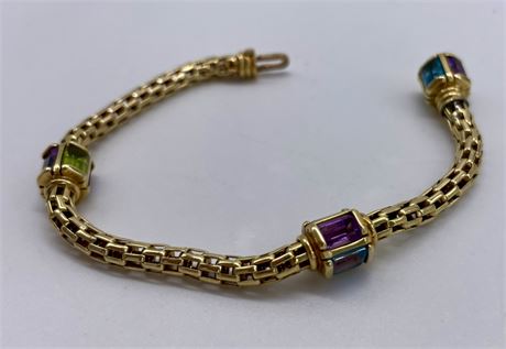 14K Yellow Gold Rope Bracelet with Stones