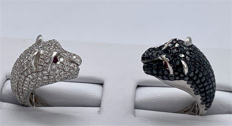 Cartier Style 18K White Gold Panther Head Ring