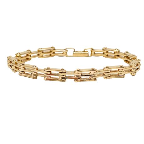 Trifari Signed Gold Tone Gear Link Bracelet