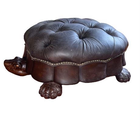 Contemporary Leather Top Turtle Ottoman