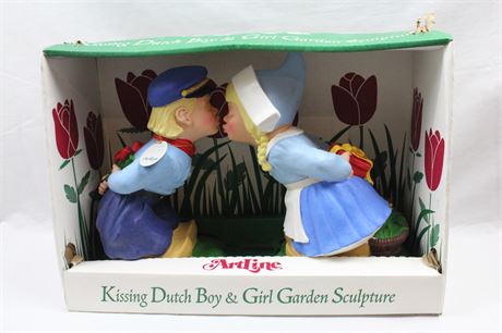Kissing Dutch Boy & Girl Garden Sculptures