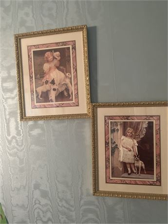 Victorian Art Decor girl with Jack Russell dogs