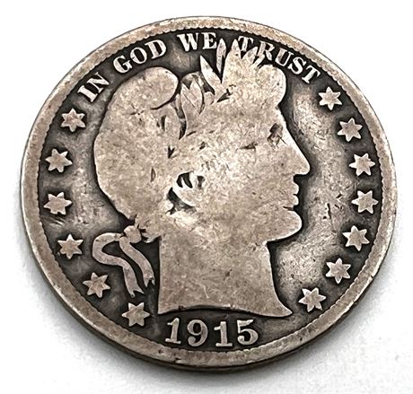 1915 S Silver Barber Half Dollar