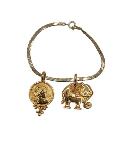 Vintage Gold-tone Queen and Elephant Charm Bracelet