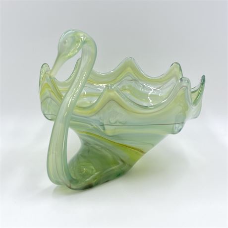 Swirled Art Glass Swan Bowl