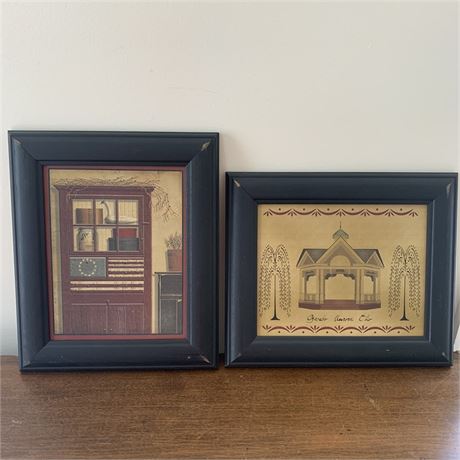 2 Framed Farmhouse Prints - 11x13