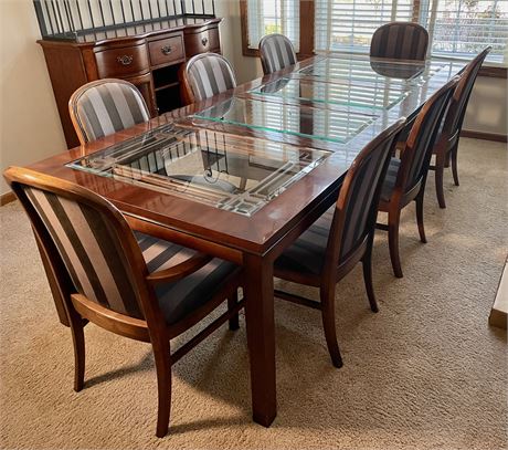 Chinoiserie Glass Top Dining Table and Chairs