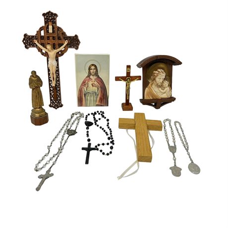 Lot of Religious Items Rosaries and Figures