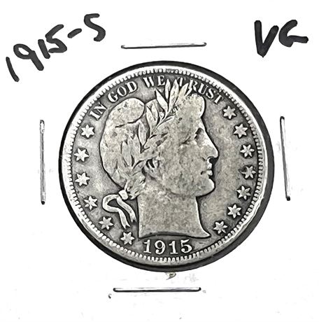 1915 S Silver Barber Half Dollar