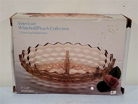 Still in box Amerioan Whitehall / Peach Collection 2 part Oval Relish Dish