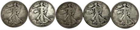 WW2 US (1941-1945) Walking Liberty Half Dollar 90% Silver Coin Lot