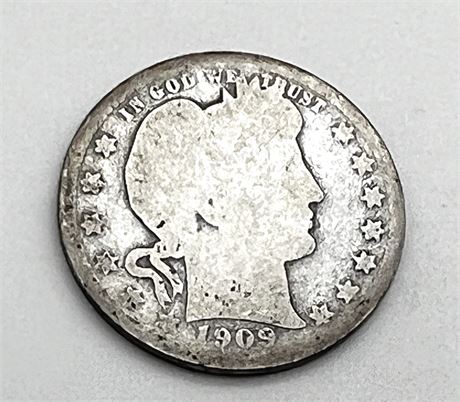 1909 S Silver Barber Quarter