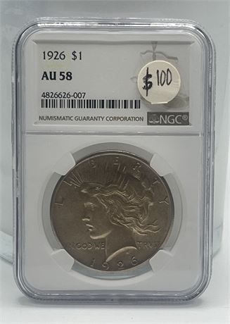 1926 Silver Peace Dollar NGC AU58