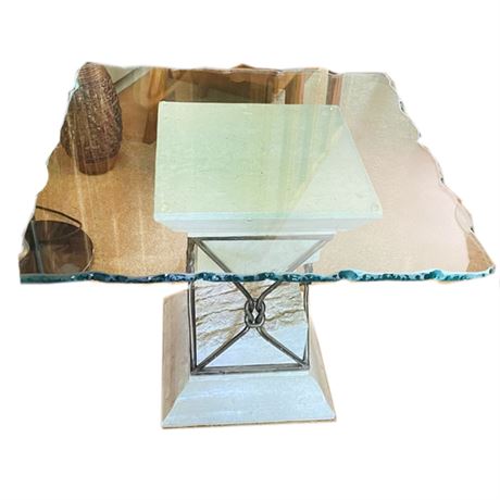 "Floating" Tessellated Mactan Stone, Metal and Glass Side Table
