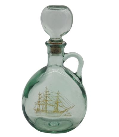 Vtg Old Fitzgerald Ironsides Ship Whiskey Decanter With Cork Stopper Green Glass