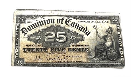 1900 Dominion Of Canada 25 Cent Banknote Shinplaster Bill